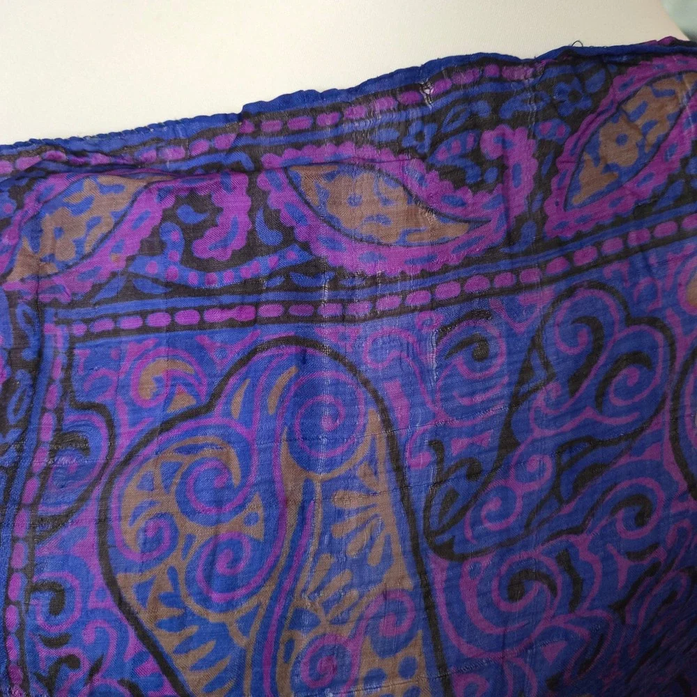 Boho 100% Silk Scarf Paisley Square Purple Lightweight India Bohemian Chic